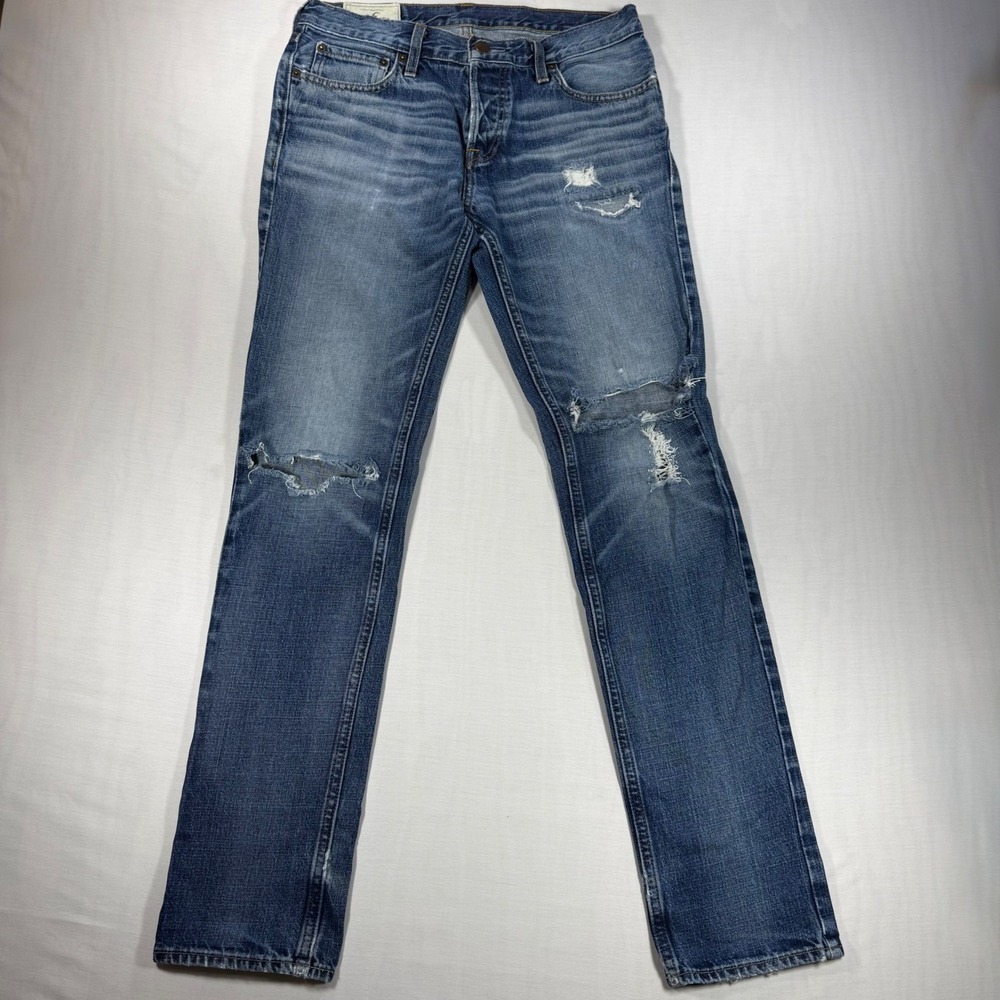 Hollister Mens Skinny Jeans Size 32x34 Distressed Ripped Y2K Skater Grunge Denim